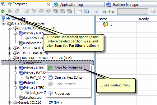 Scan Hard Disk for deleted partitions