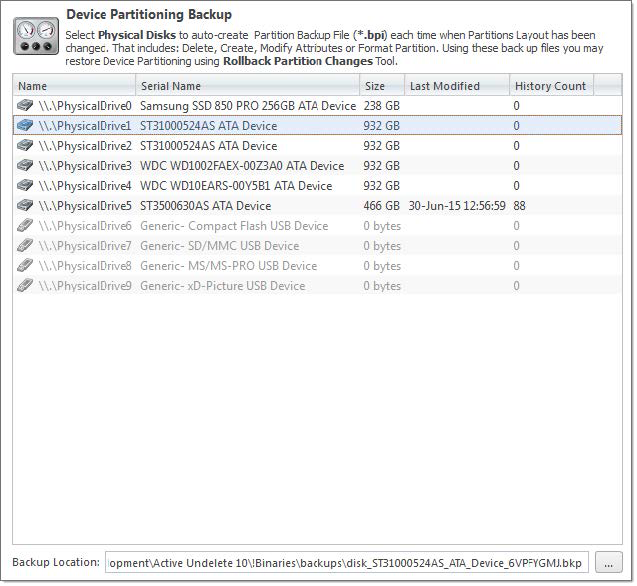 Device backups options. Active@ UNDELETE