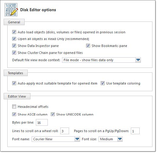 Disk Editor options. Active@ UNDELETE