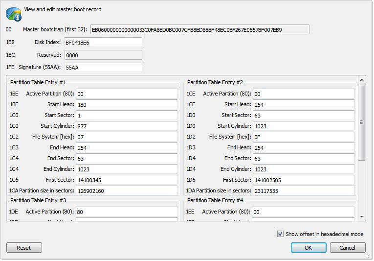 Edit Partition Table dialog. Active@ UNDELETE