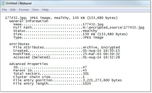 Example of copied information about file. Active@ UNDELETE