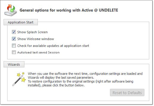 General settings. Active@ UNDELETE