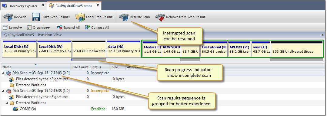 Disk Scan dialog. Active@ UNDELETE