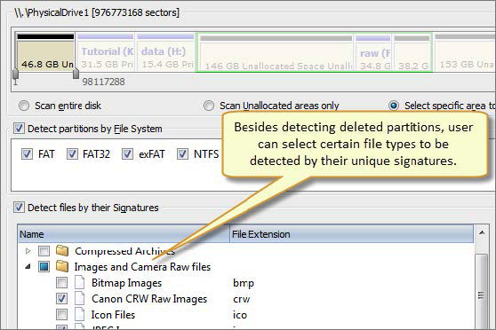 Scan disk dialog - add file signatures