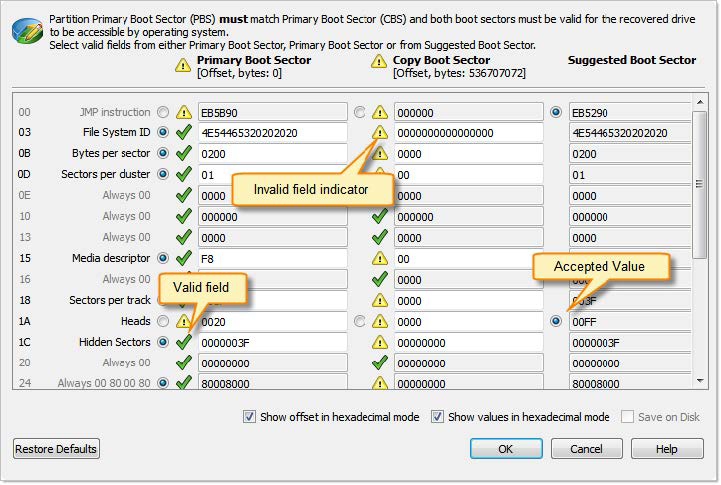 Synchronize Boot sectors dialog box