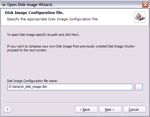 Enter Disk Image Configuration file
