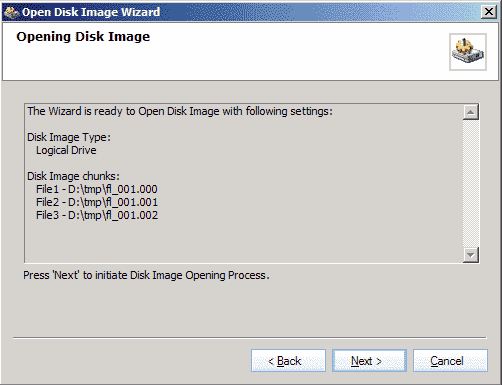 Confirm Disk Image settings