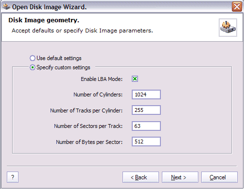 Set disk image geometry