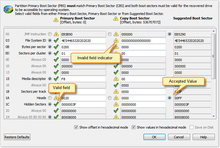 Synchronize Boot sectors dialog box