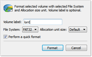 Format Partition dialog