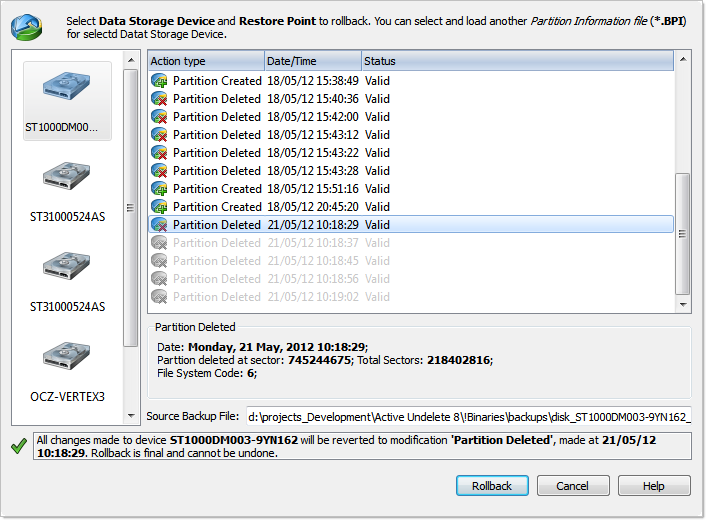 Roll Back Partition Changes