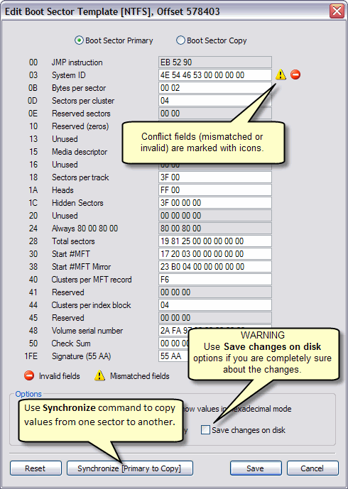 Edit (synchronize) Boot Sectors