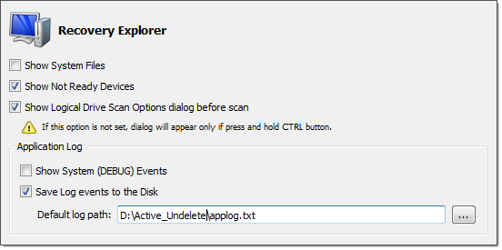 Recovery Explorer Options