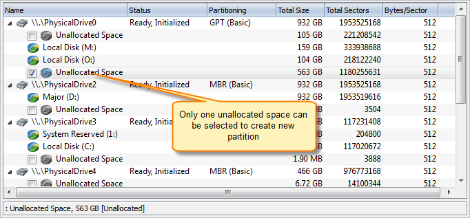 Select unallocated space