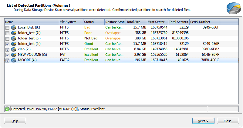 Scan detected partitions